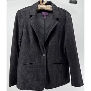 Gloria Vanderbilt Plaid Blazer XS Gray Career Classic Preppy One Button Jacket